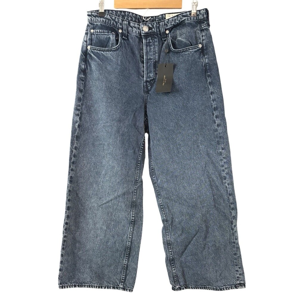 Rag & Bone Maya High Waist Wide Leg Ankle Blue Button Fly Jean Women Size 30 NWT - Picture 3 of 9